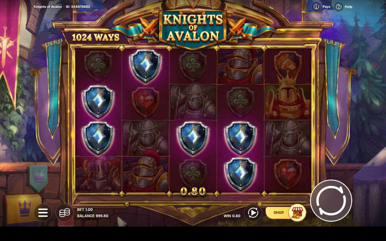 Knights of Avalon gameplay showing a win with blue diamond shield symbols