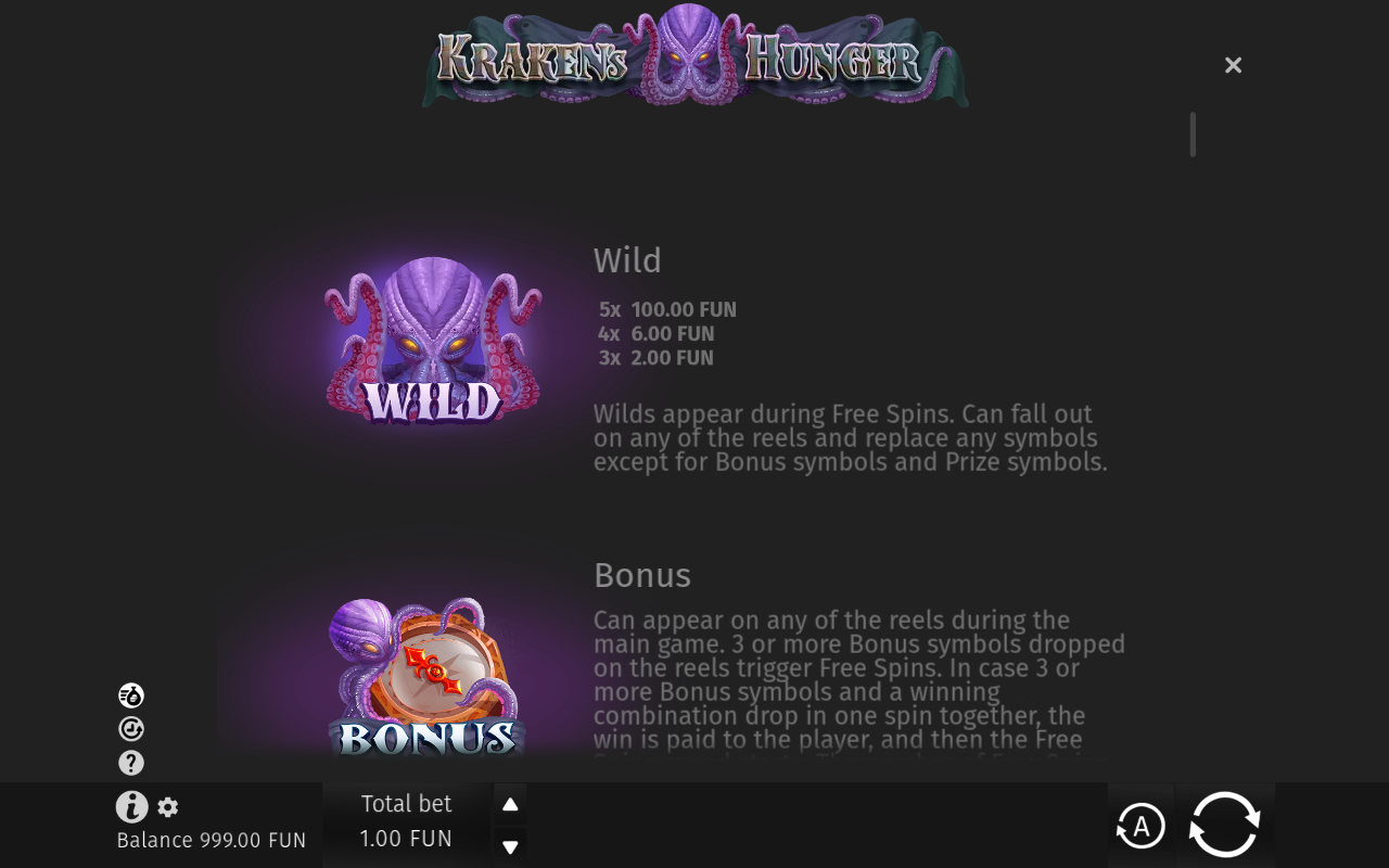 Kraken's Hunger information screen