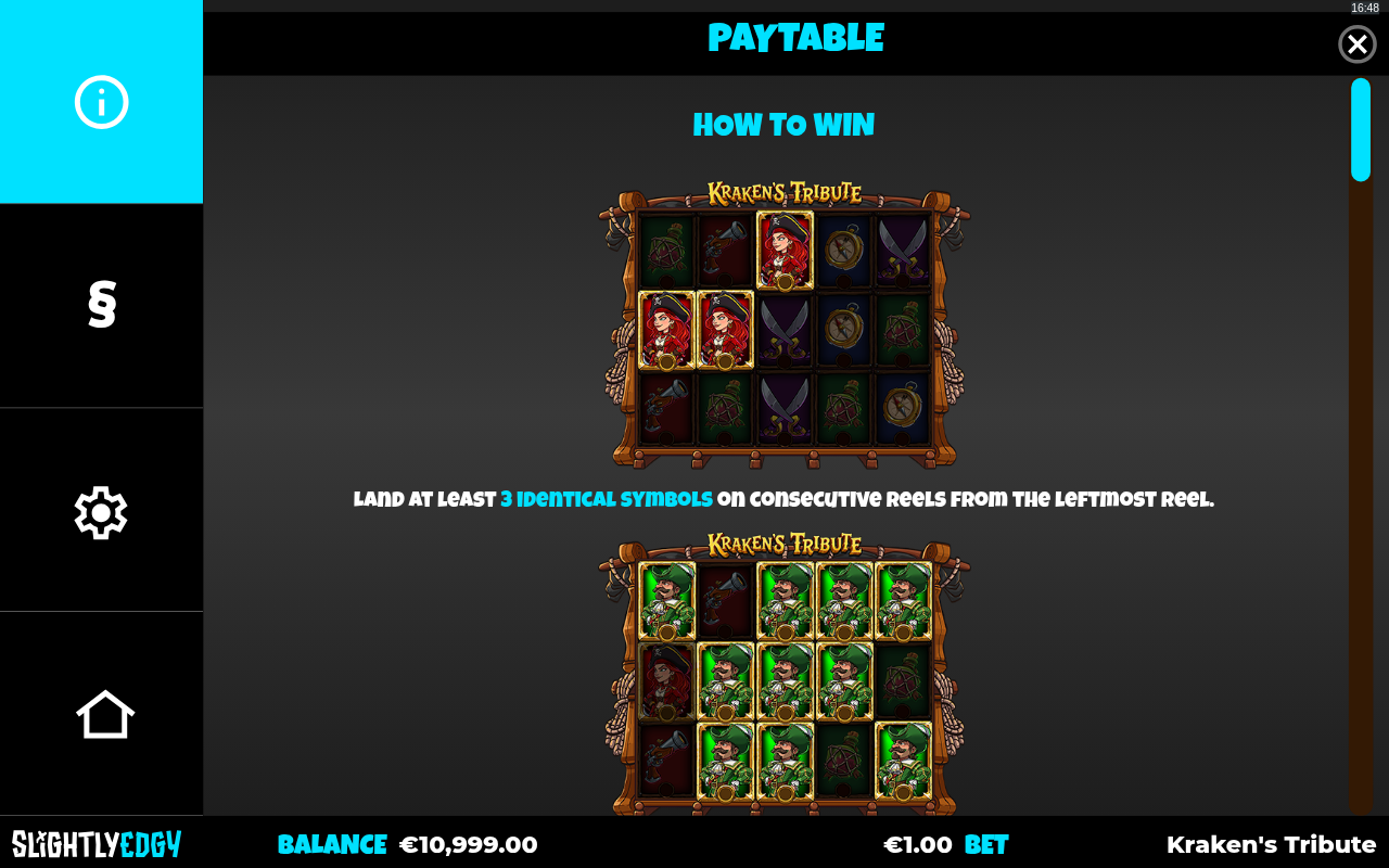 Kraken's Tribute how to win information screen