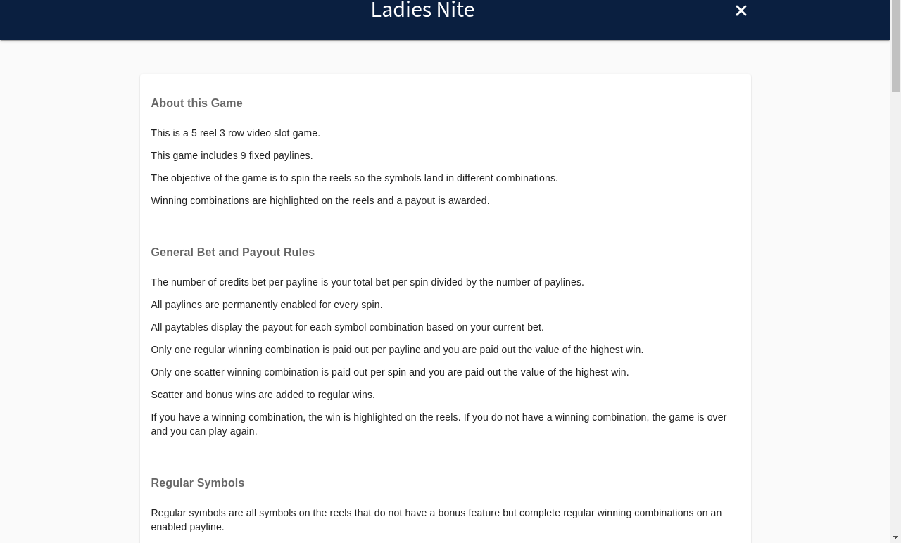 Ladies Nite information screen
