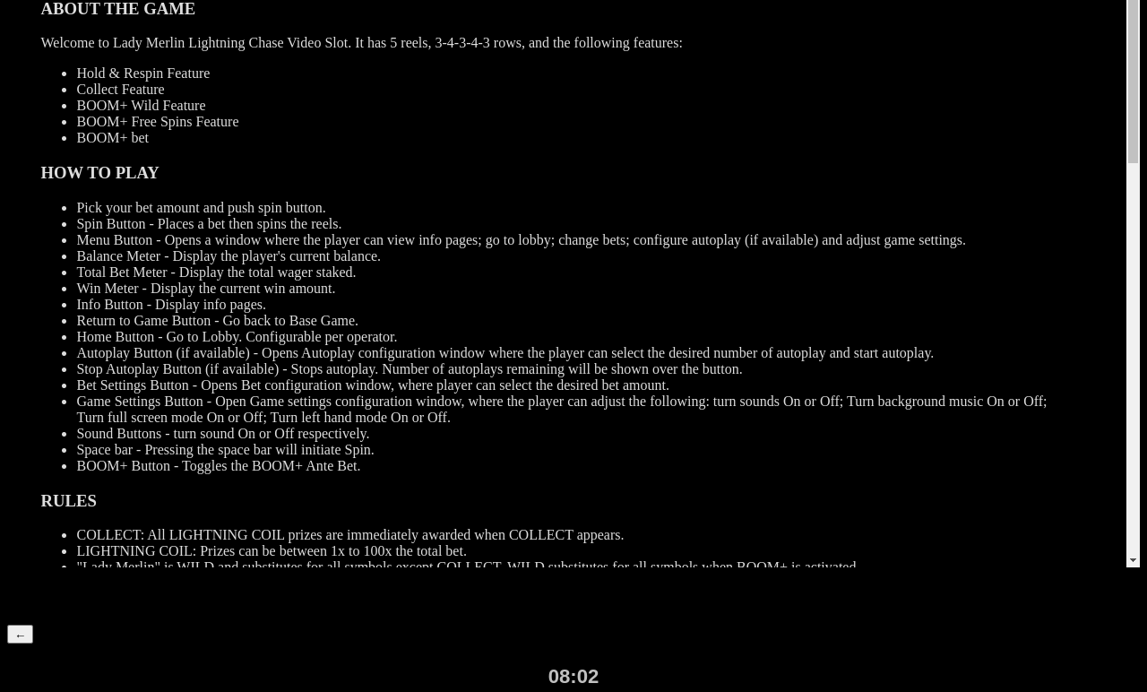 Lady Merlin Lightning Chase information screen