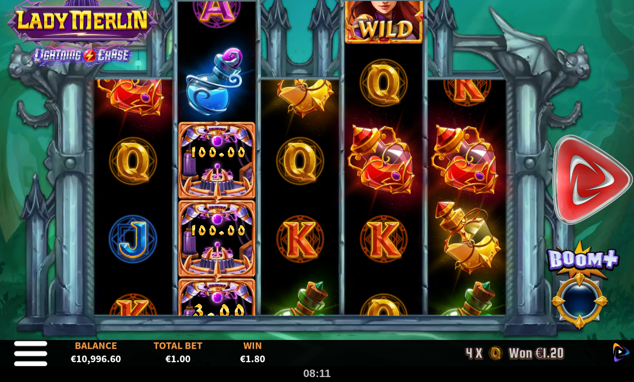 Lady Merlin Lightning Chase Hold and Respin with wilds and coil prizes