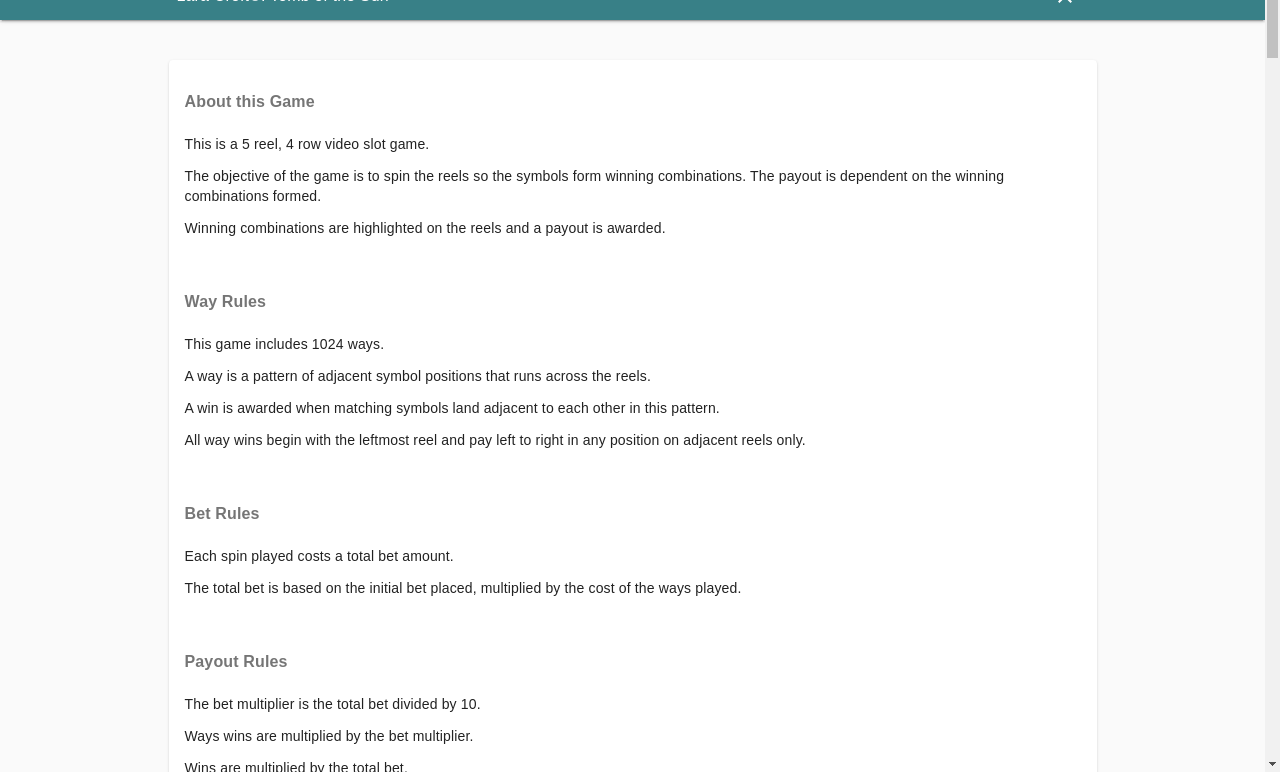 Lara Croft: Tomb of the Sun information screen