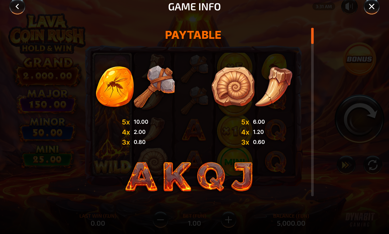 Lava Coin Rush: Hold and Win game rules