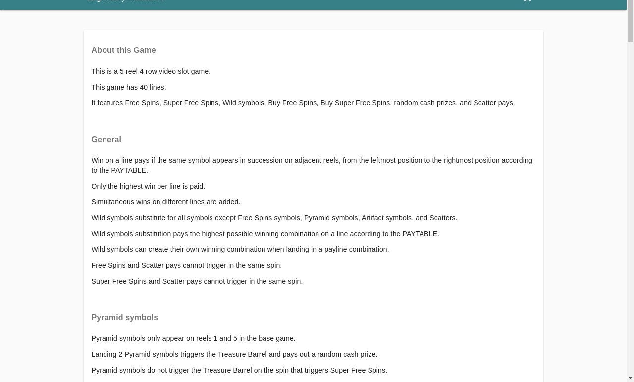 Legendary Treasures game rules