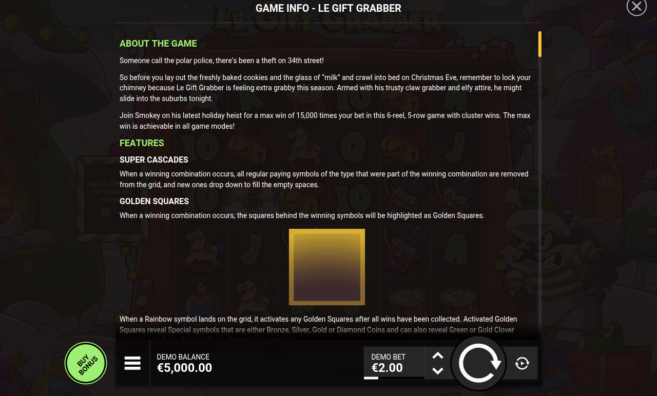 Le Gift Grabber Golden Squares information screen