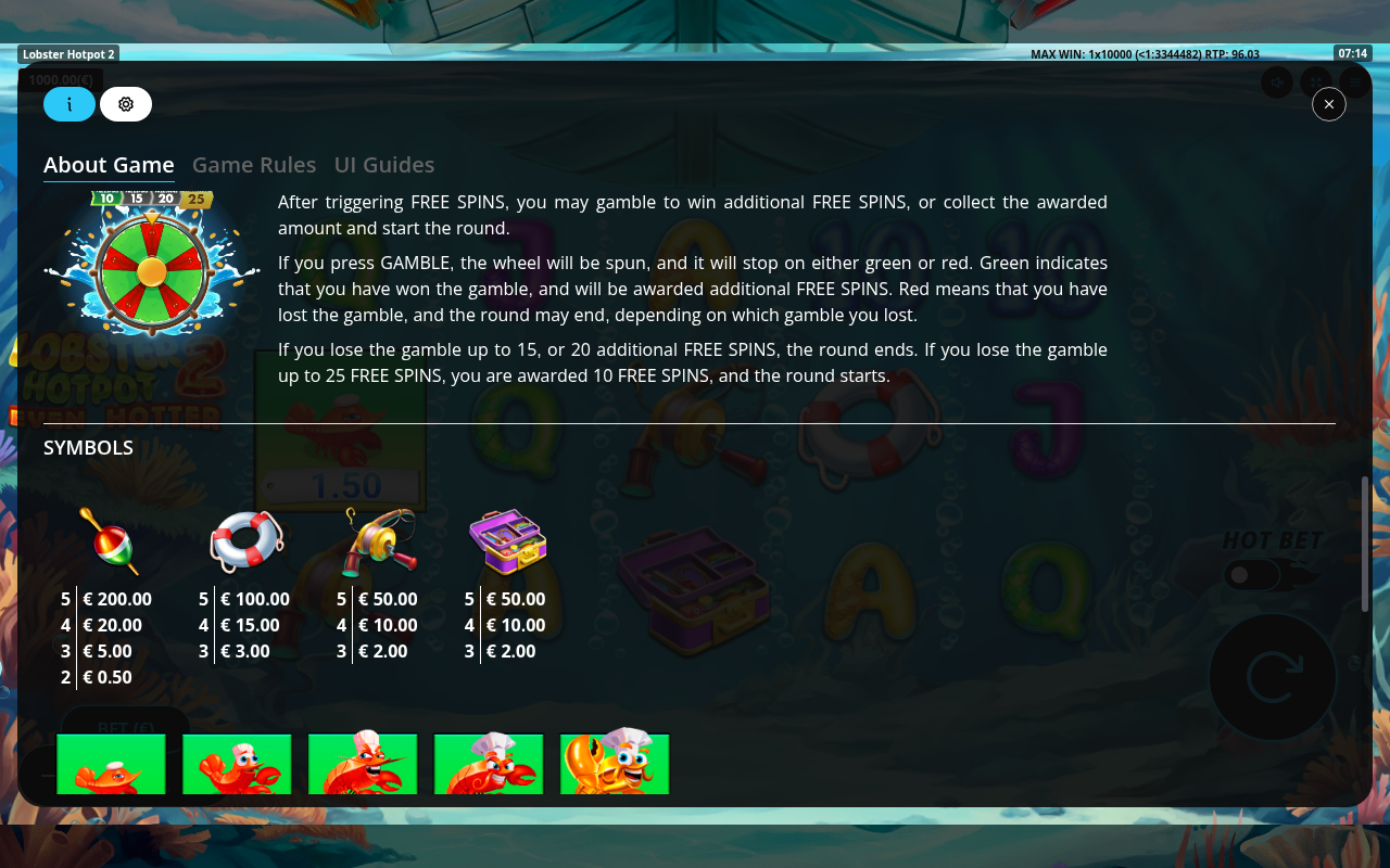 Lobster Hotpot 2 Even Hotter information screen