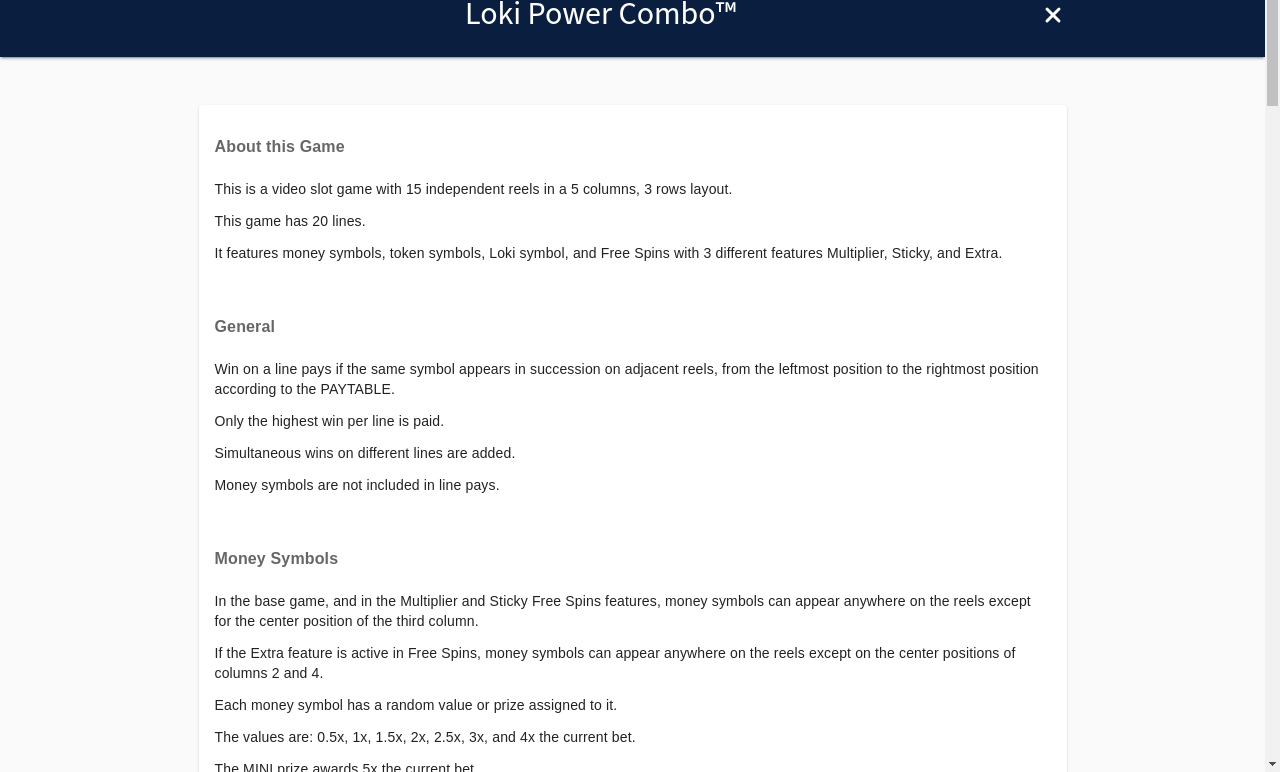 Loki Power Combo information screen