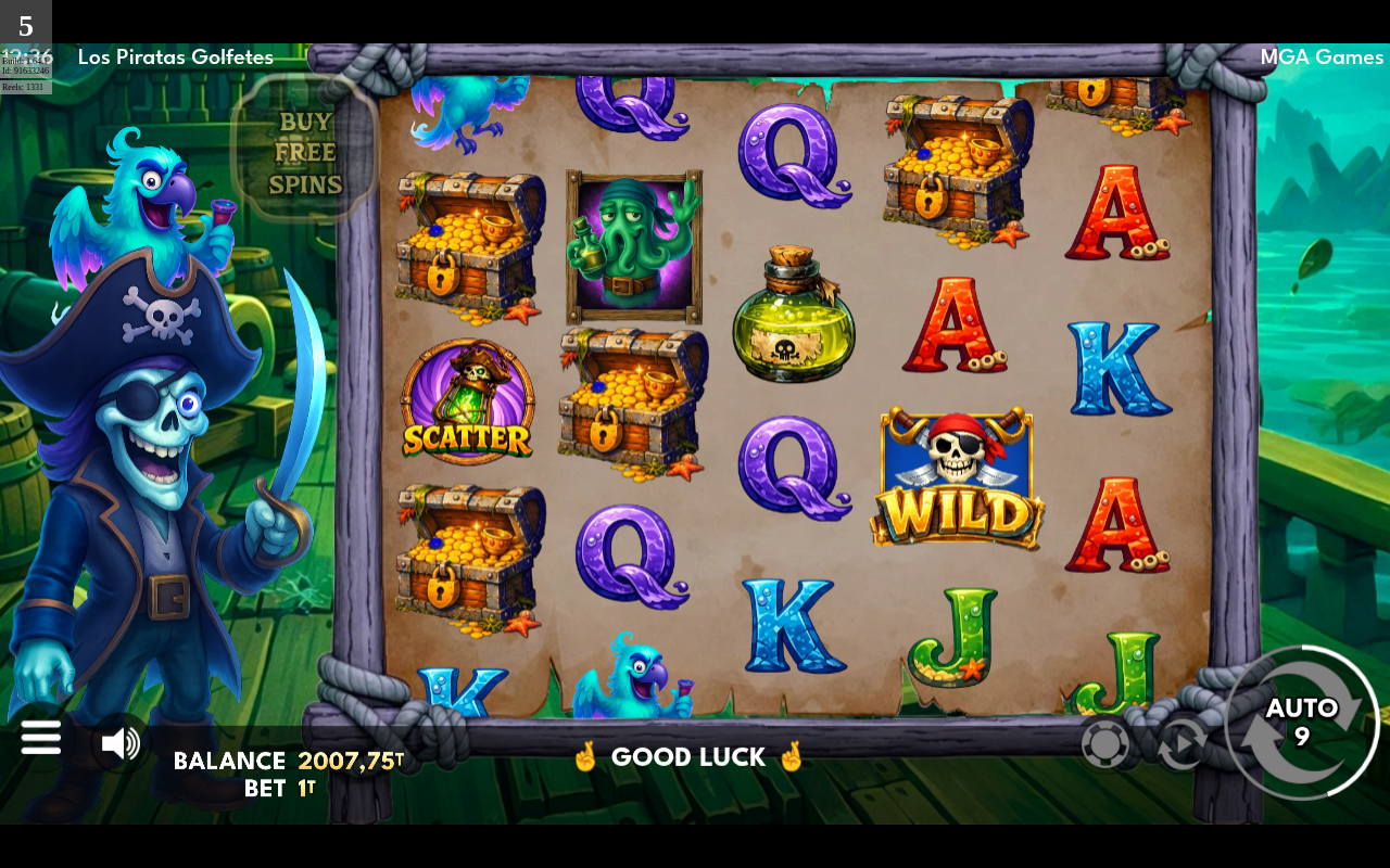 Los Piratas Golfetes scatter and wild symbols on the reels