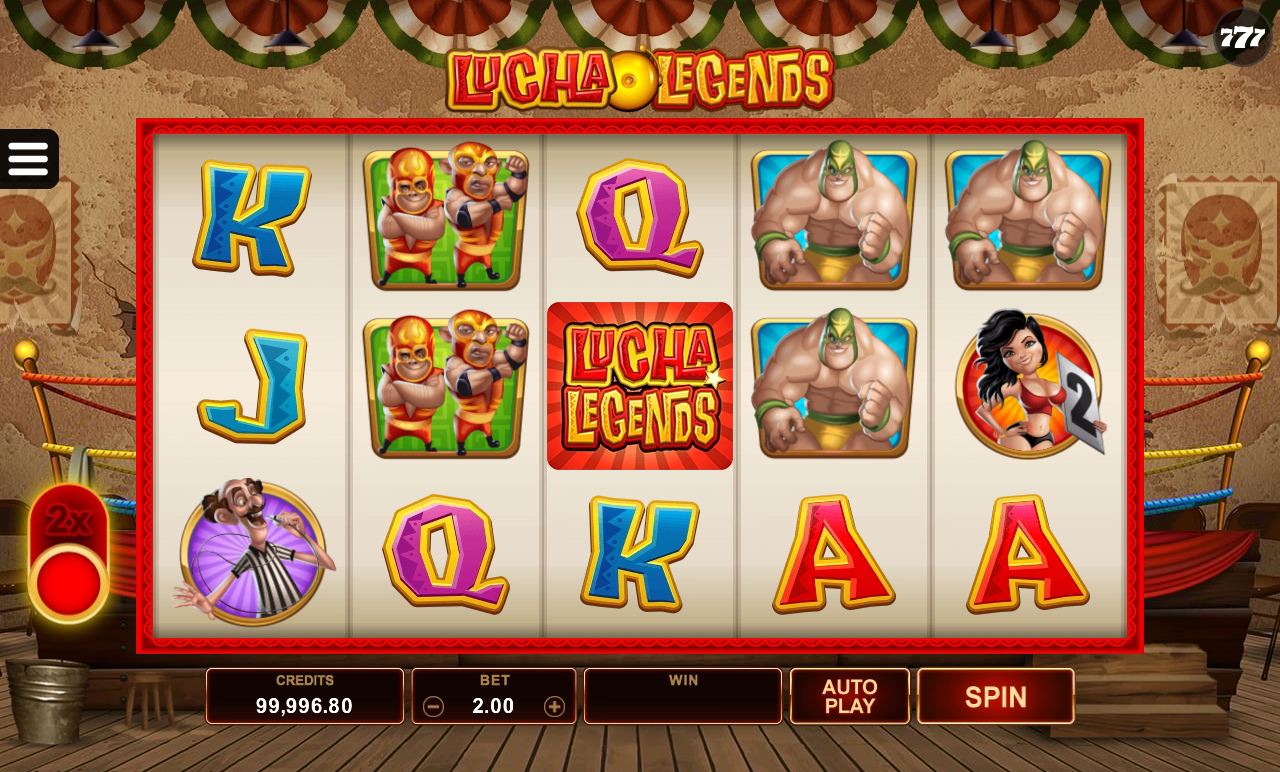 Lucha Legends gameplay with a wild on reel three