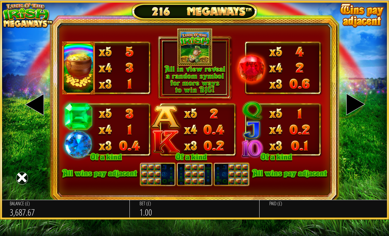 Luck O The Irish Megaways information screen