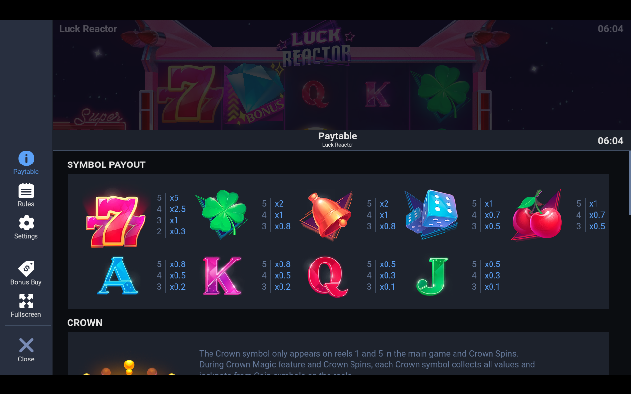 Luck Reactor information screen