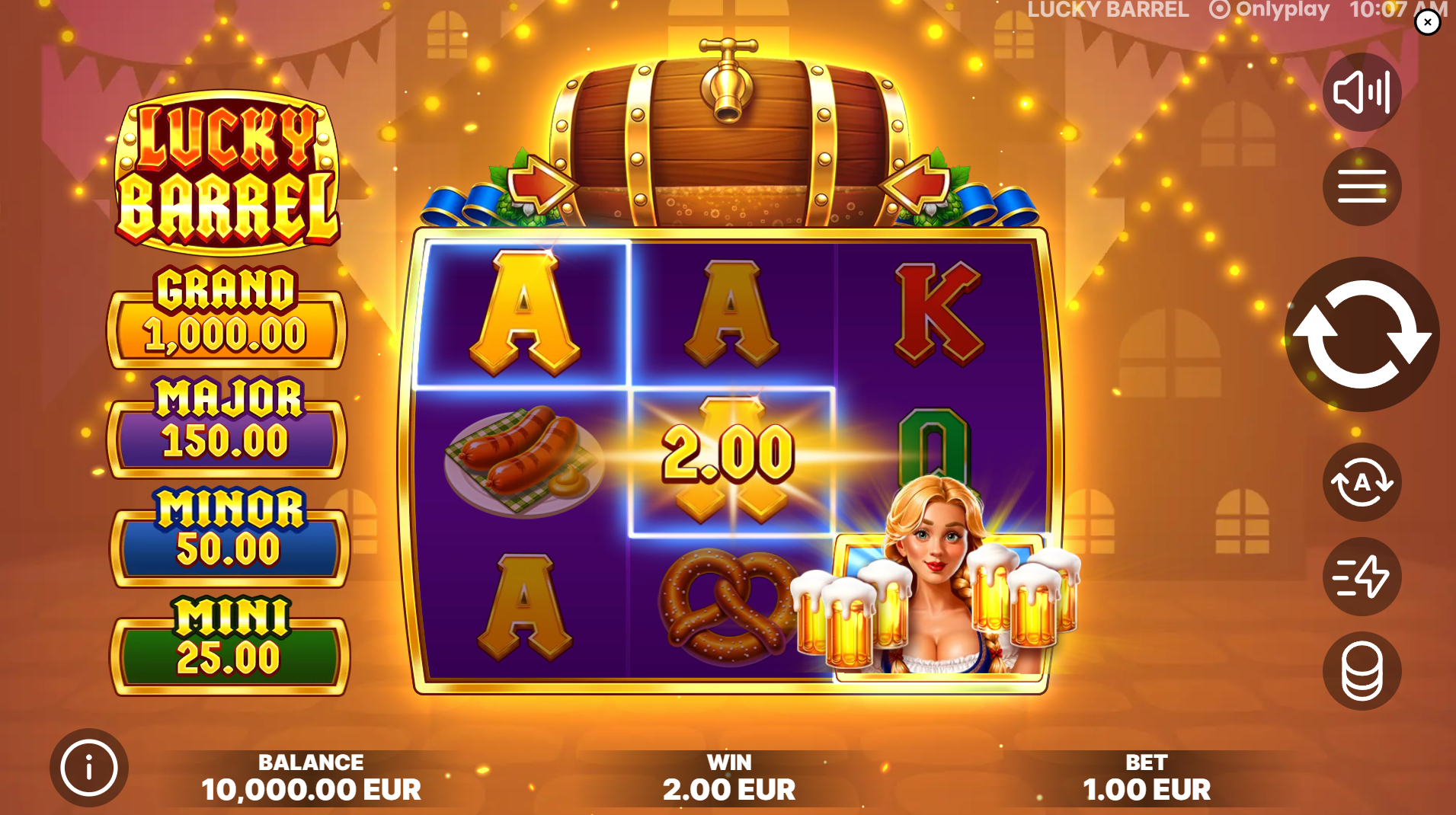 Lucky Barrel offers 5 fixed paylines