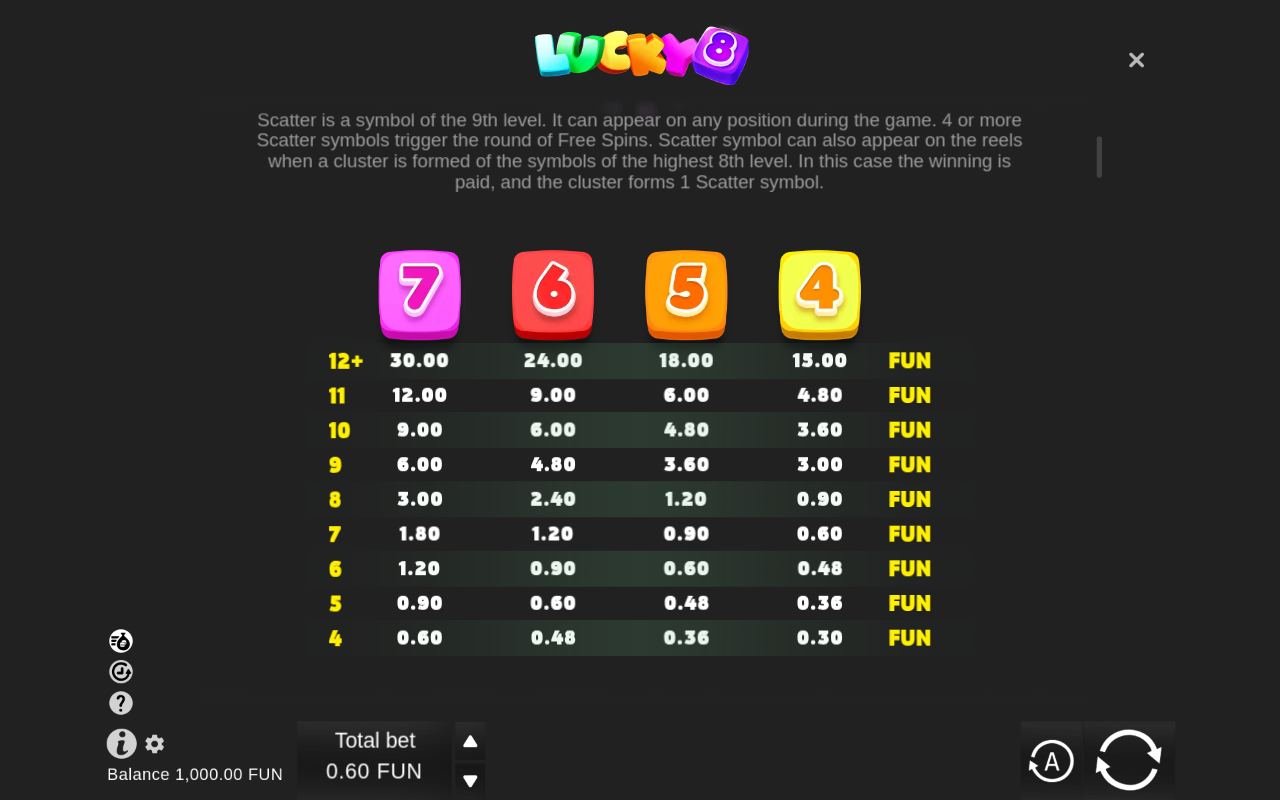 Lucky 8 Merge Up information screen