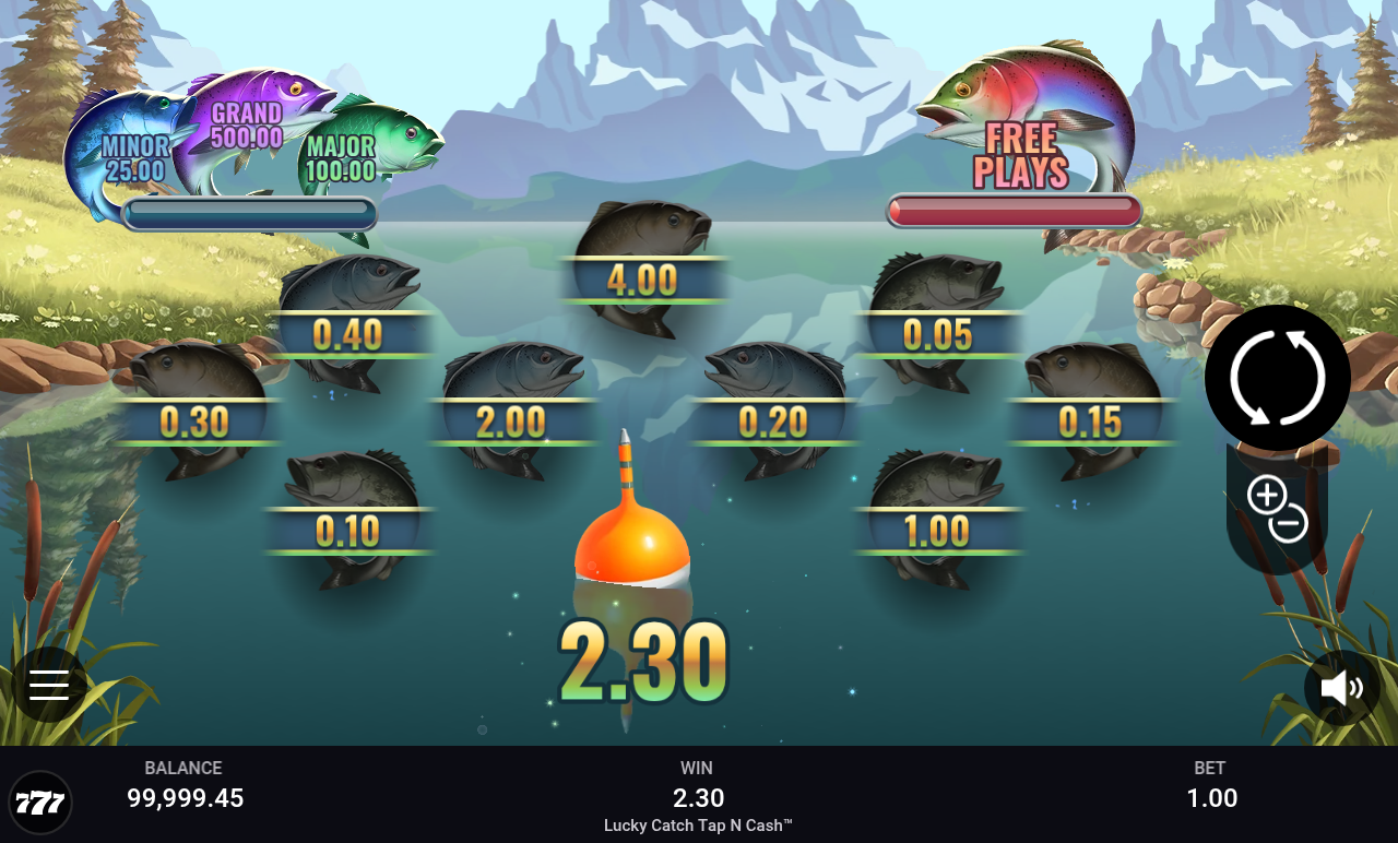 Lucky Catch Tap N Cash gameplay showing a win