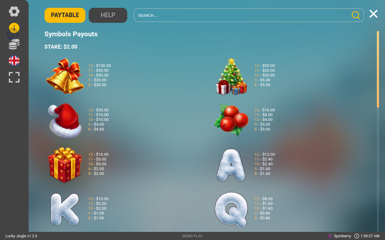 Lucky Jingle information screen