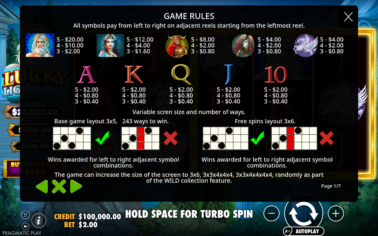 Lucky Lightning information screen