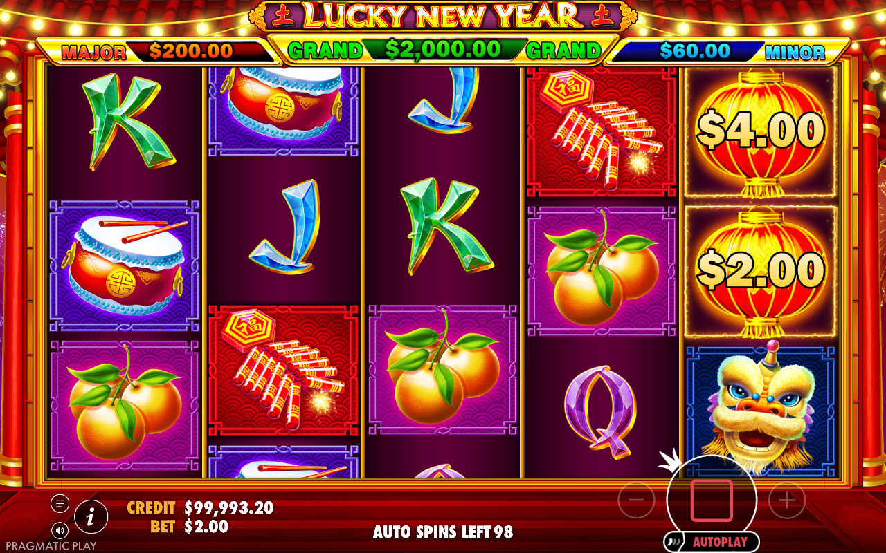 Lucky New Year gameplay showing Money Symbol lanterns