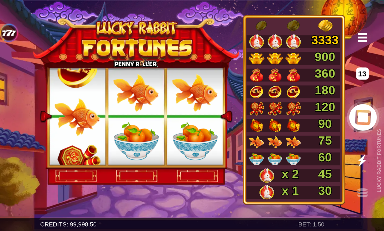 Lucky Rabbit Fortunes information screen
