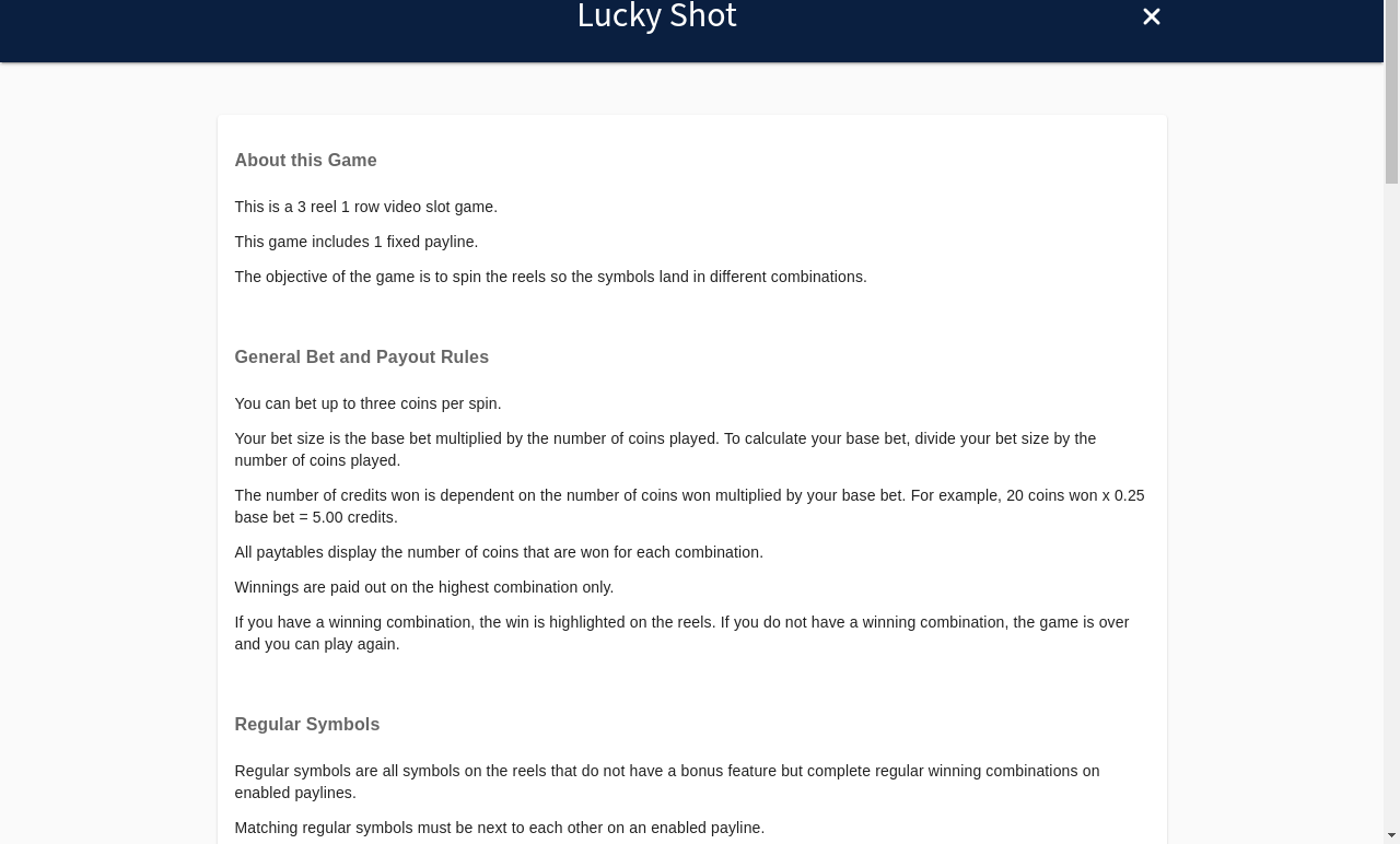 Lucky Shot information screen