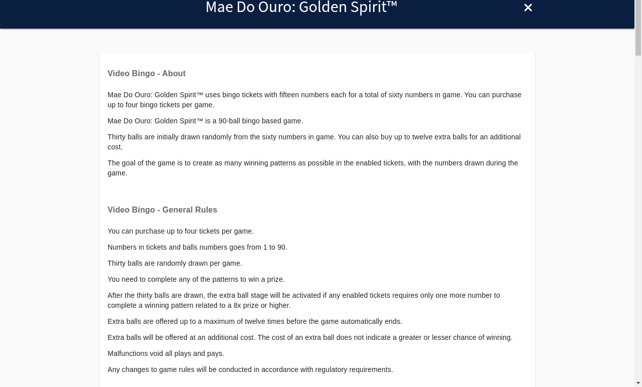 Mae Do Ouro: Golden Spirit information screen
