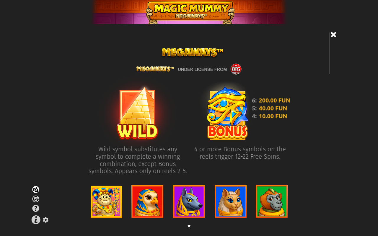 Magic Mummy MEGAWAYS information screen