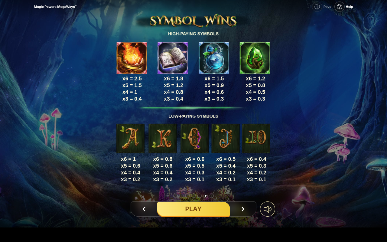 Magic Powers Megaways information screen