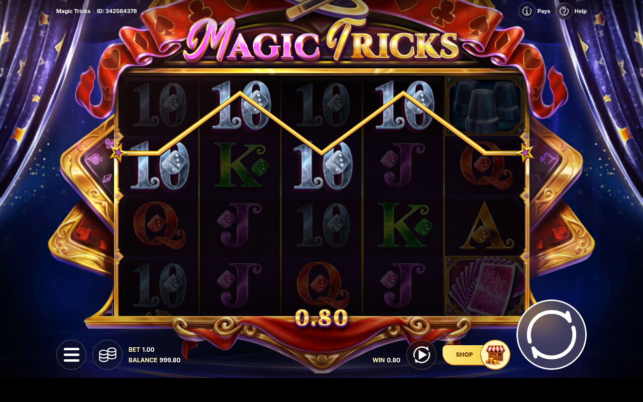 Magic Tricks gameplay showing a highlighted payline win