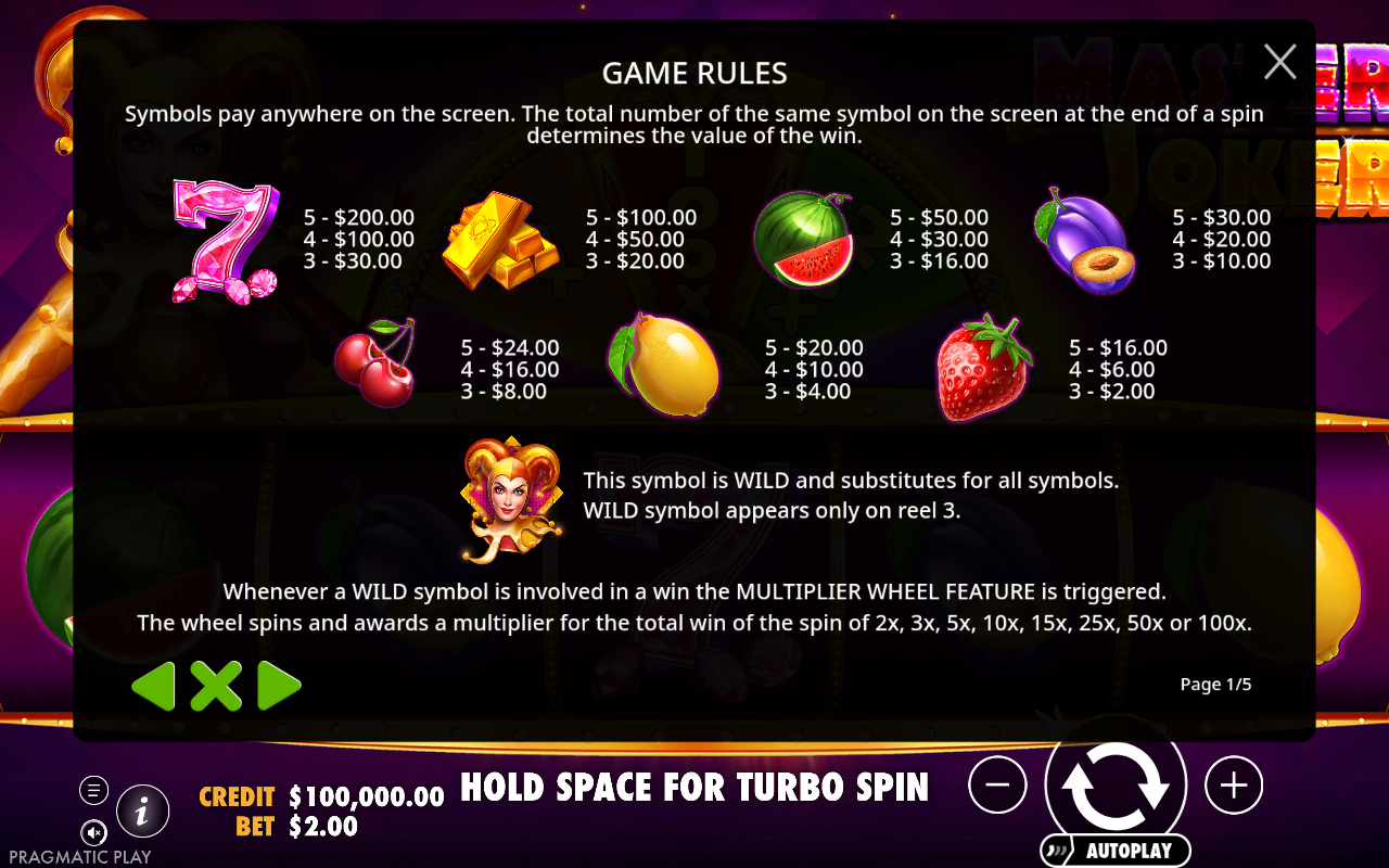 Master Joker information screen
