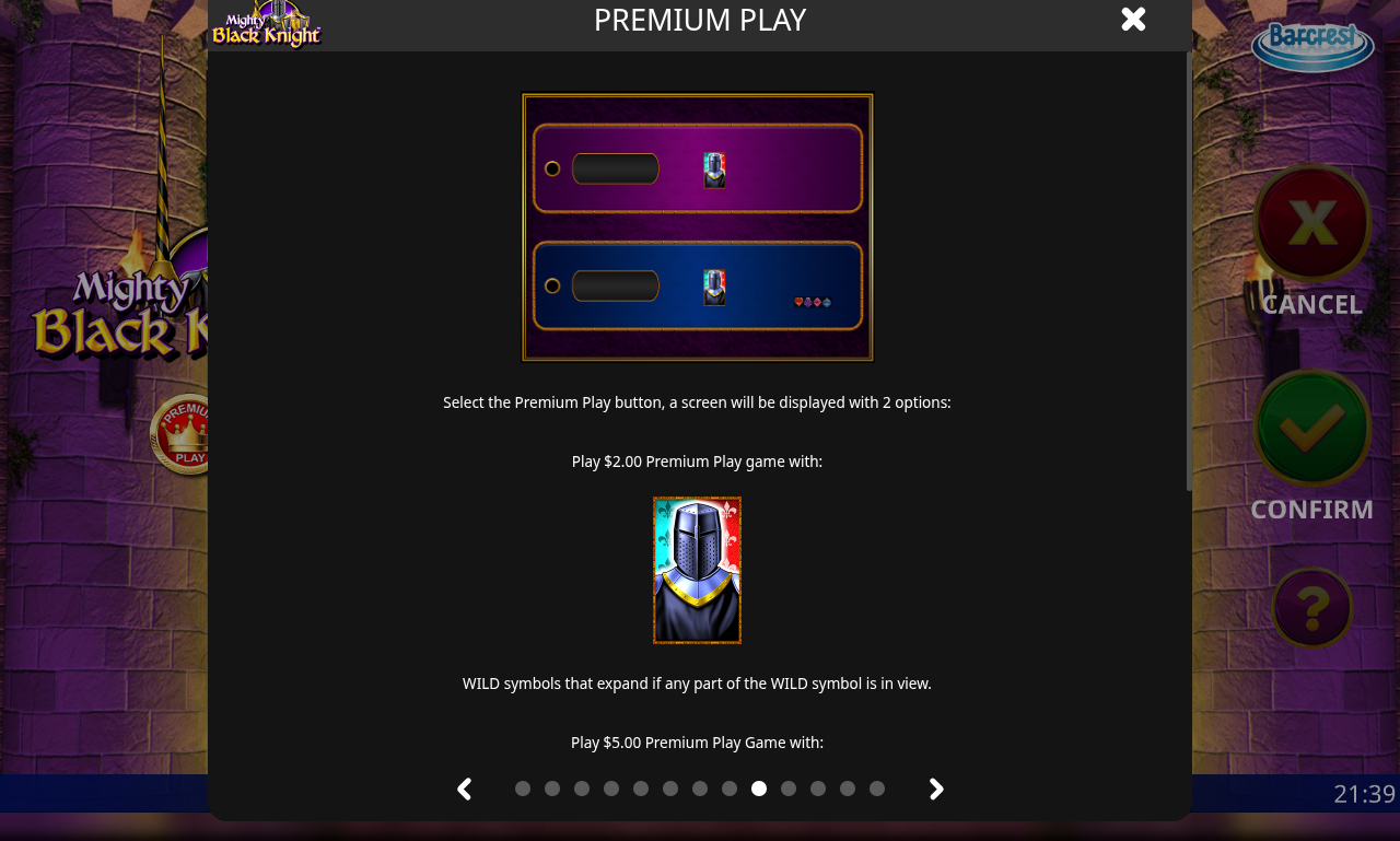 Mighty Black Knight information screen