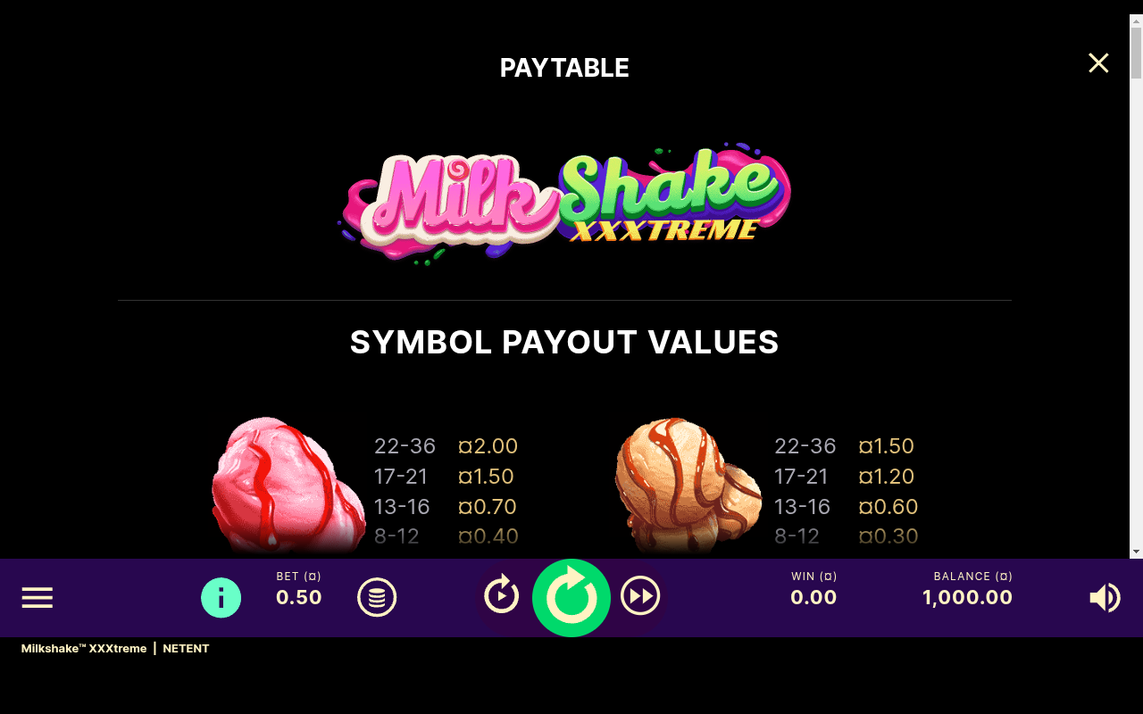 Milkshake XXXtreme information screen