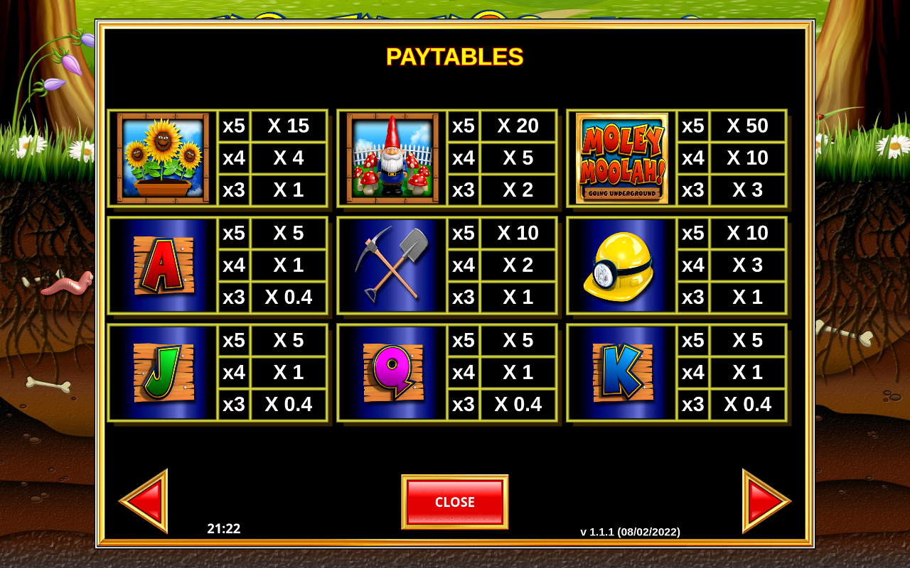 Moley Moolah Going Underground information screen