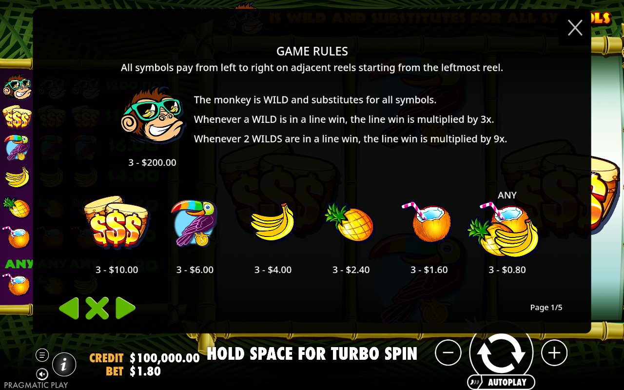 Monkey Madness information screen