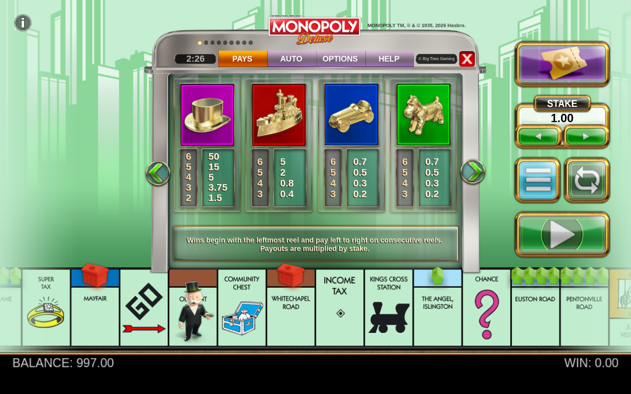 Monopoly Deluxe information screen