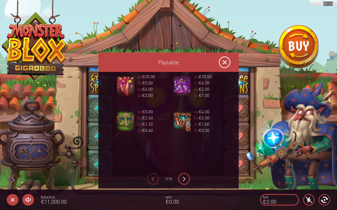 Monster Blox GigaBlox information screen