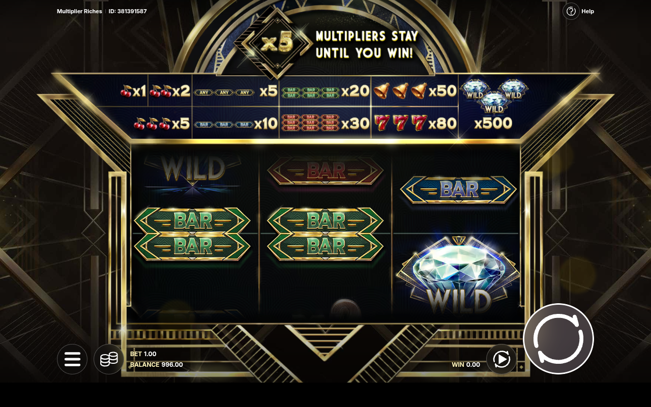 Multiplier Riches gameplay showing the Rising Multiplier