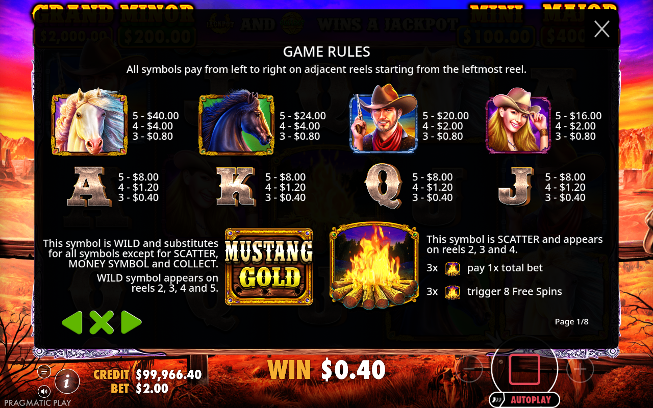 Mustang Gold information screen