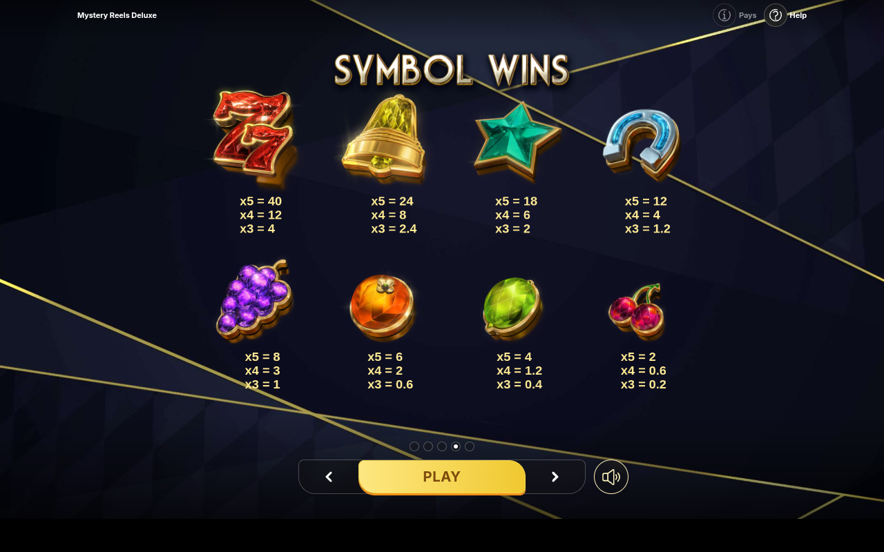 Mystery Reels Deluxe information screen
