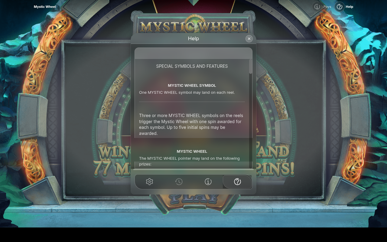 Mystic Wheel information screen