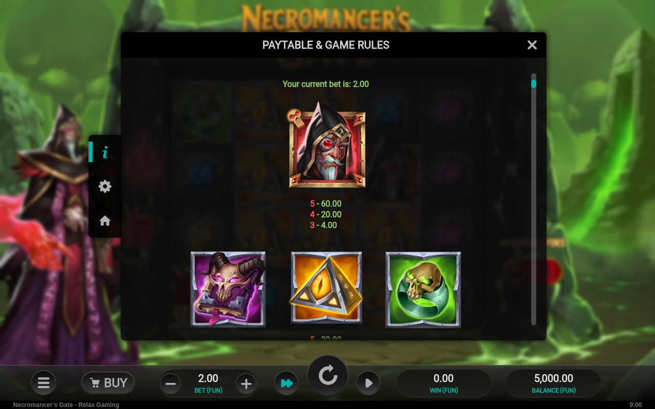 Necromancer's Gate information screen