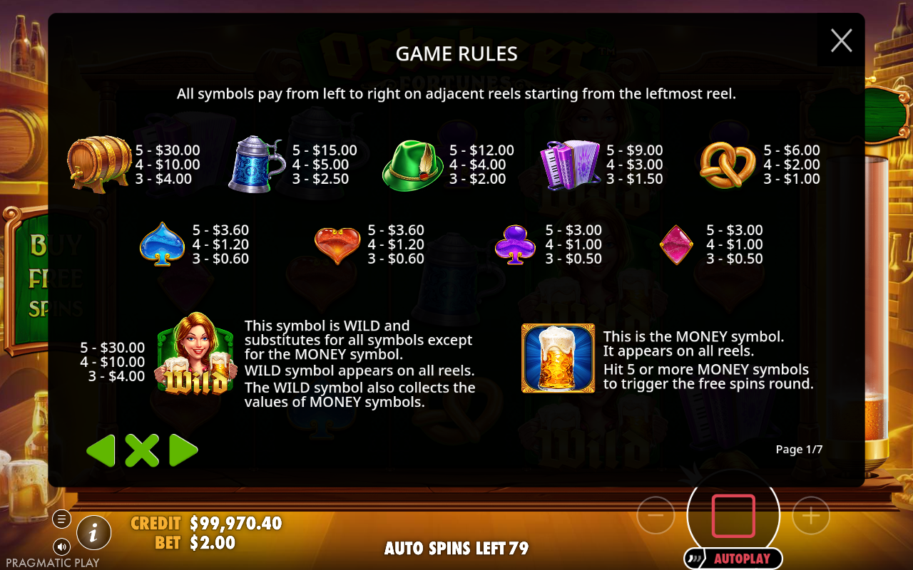 Octobeer Fortunes game rules screen