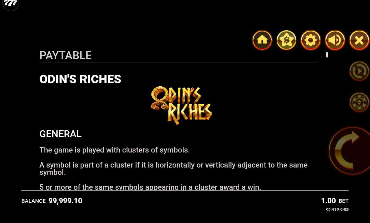 Odin's Riches information screen