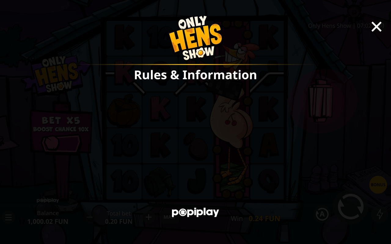 Only Hens Show information screen