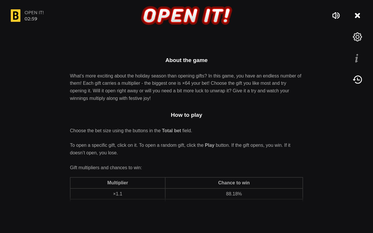 Open It! information screen