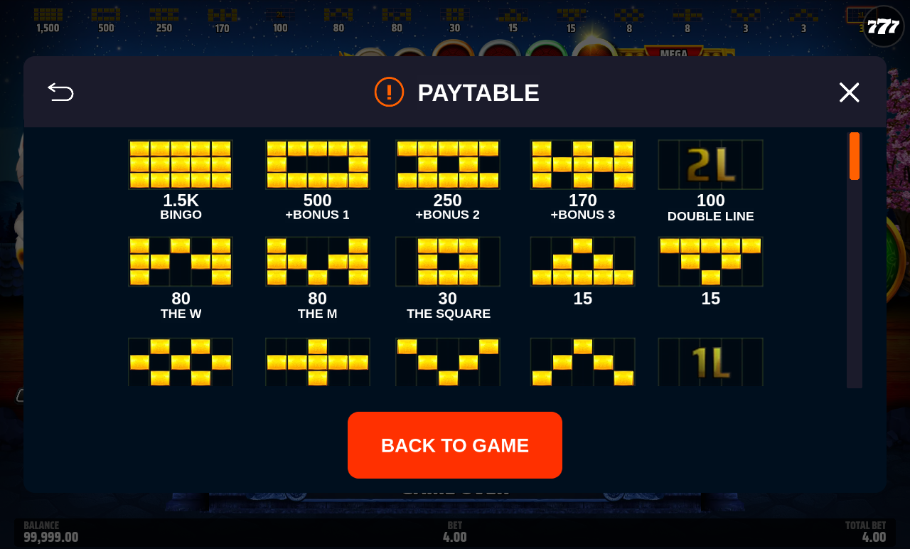 Pachinko Mystery Link&Win information screen