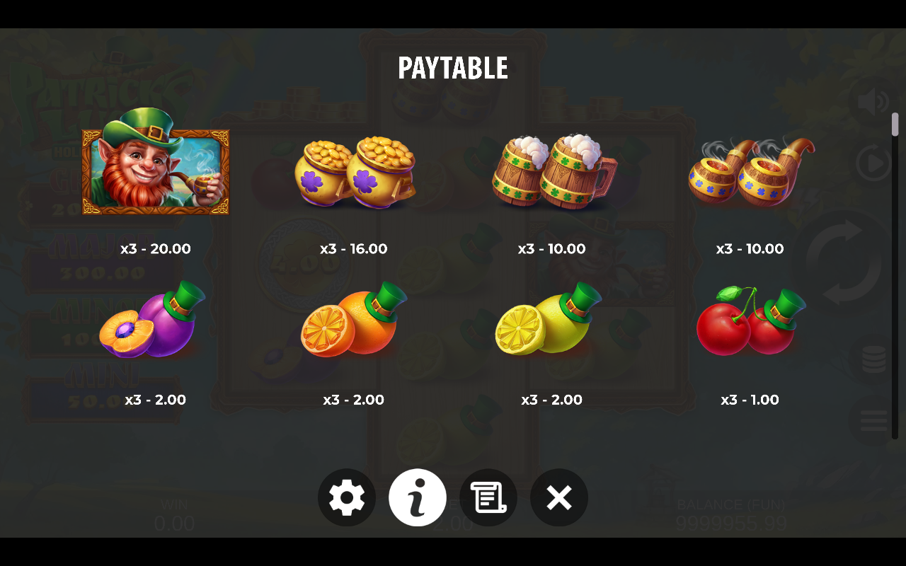Patrick's Luck: Hold The Spin information screen