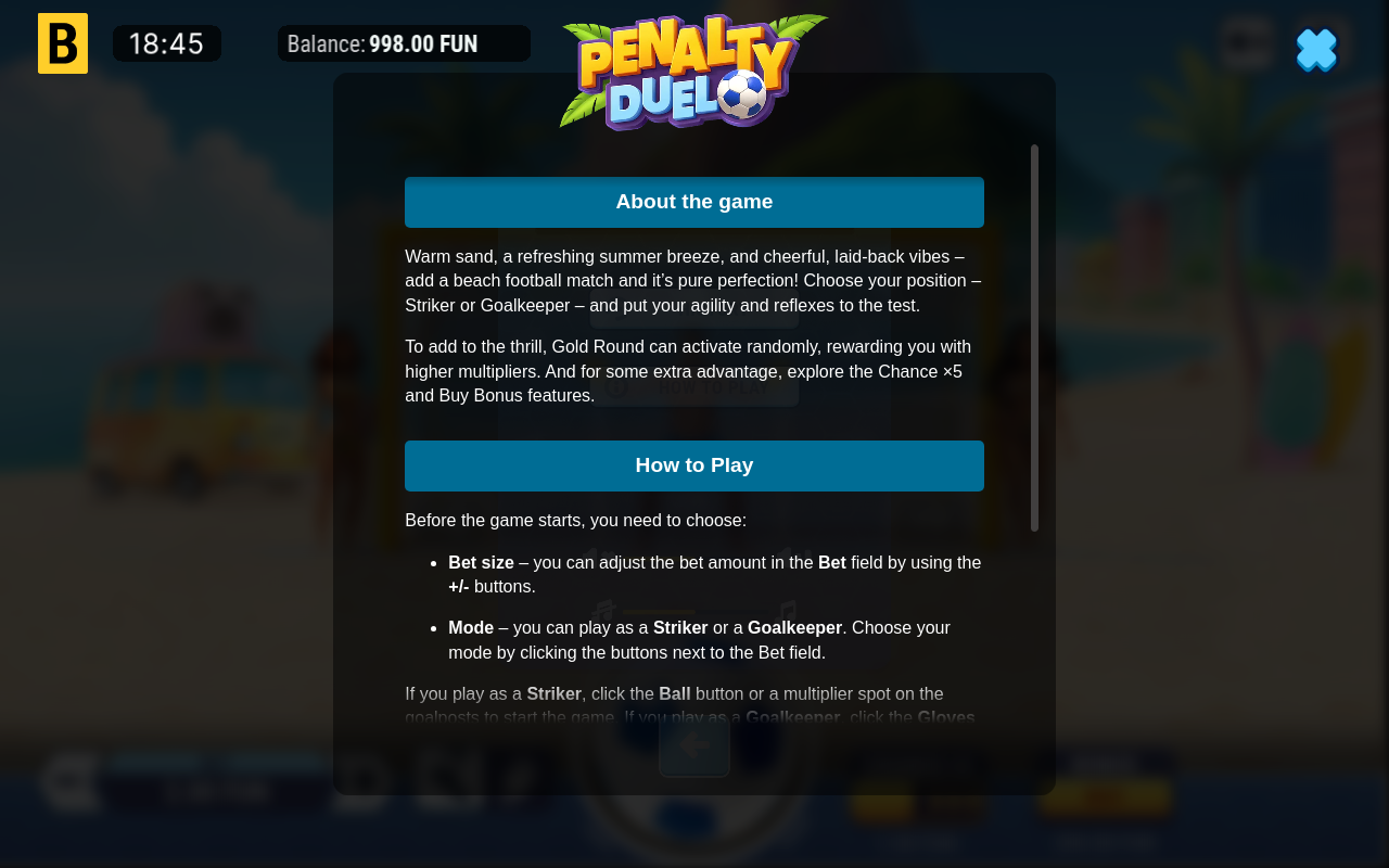 Penalty Duel information screen