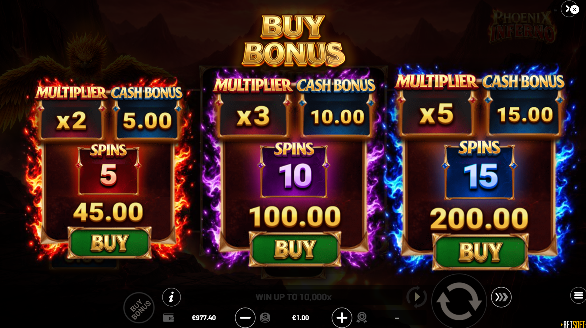 Phoenix Inferno bonus buy menu