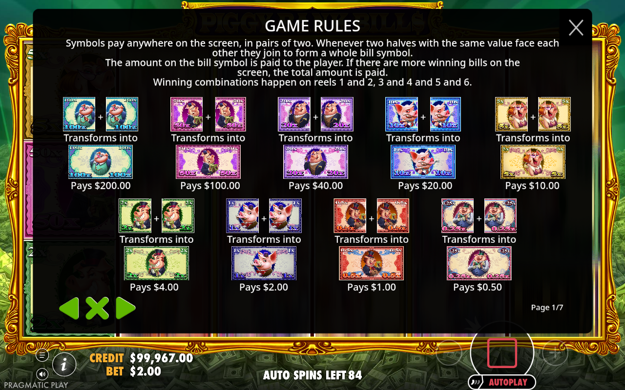Piggy Bank Bills bill-pairing rules page