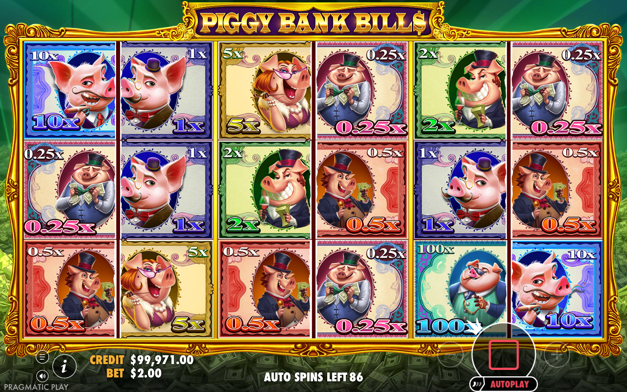 Piggy Bank Bills gameplay with pig bills on the reels